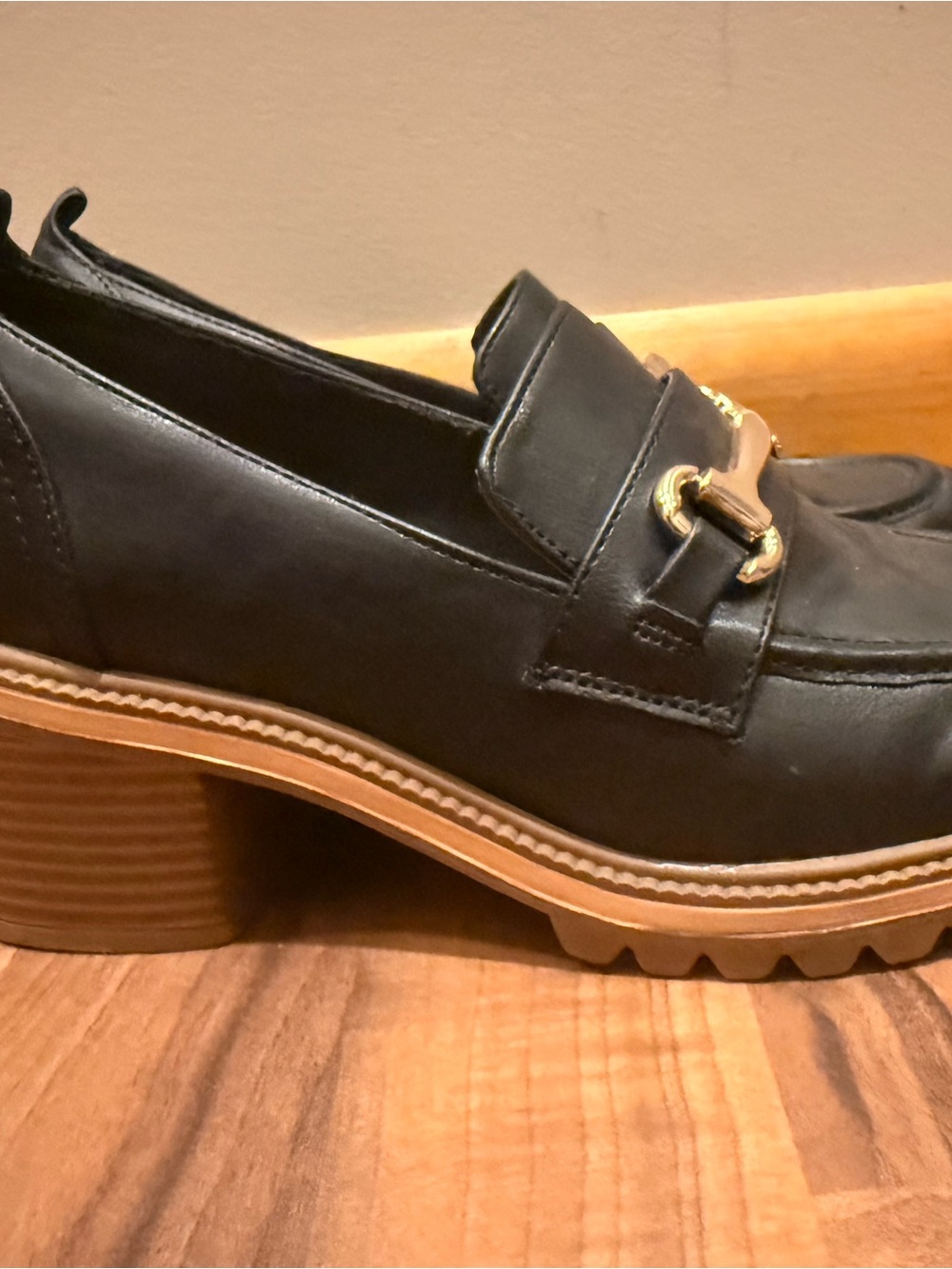 Time and Tru Black Loafers with Gold Bit Accent - Picture 2 of 3